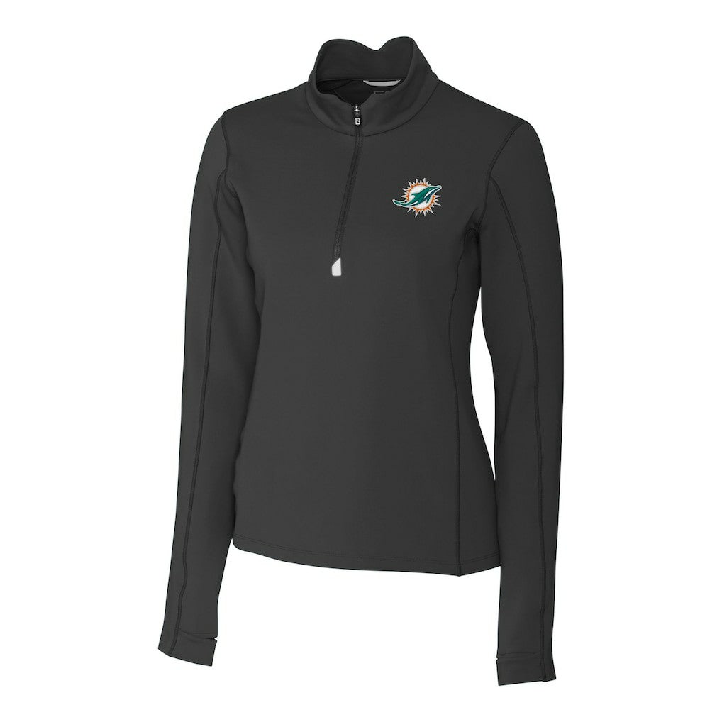 Miami Dolphins Cutter & Buck Women's Traverse Stretch Quarter-Zip Pullover Top Black | NFL