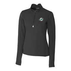Miami Dolphins Cutter & Buck Women's Traverse Stretch Quarter-Zip Pullover Top Black | NFL