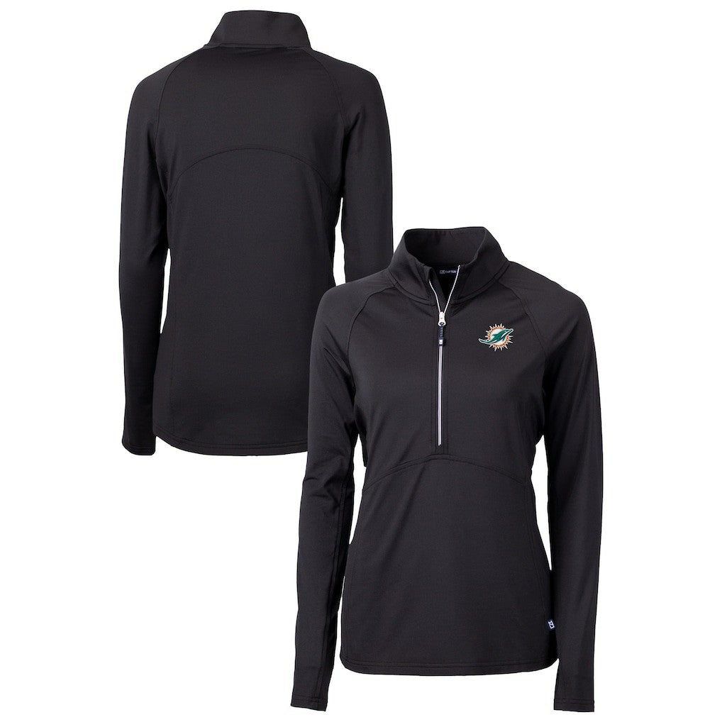 Miami Dolphins Cutter & Buck Women's DryTec Adapt Eco Knit Stretch Recycled Raglan Half-Zip Top Black | NFL
