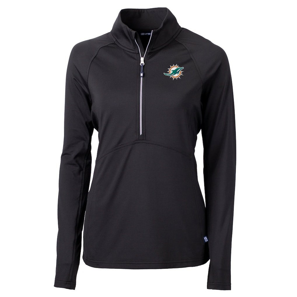 Miami Dolphins Cutter & Buck Women's DryTec Adapt Eco Knit Stretch Recycled Raglan Half-Zip Top Black | NFL