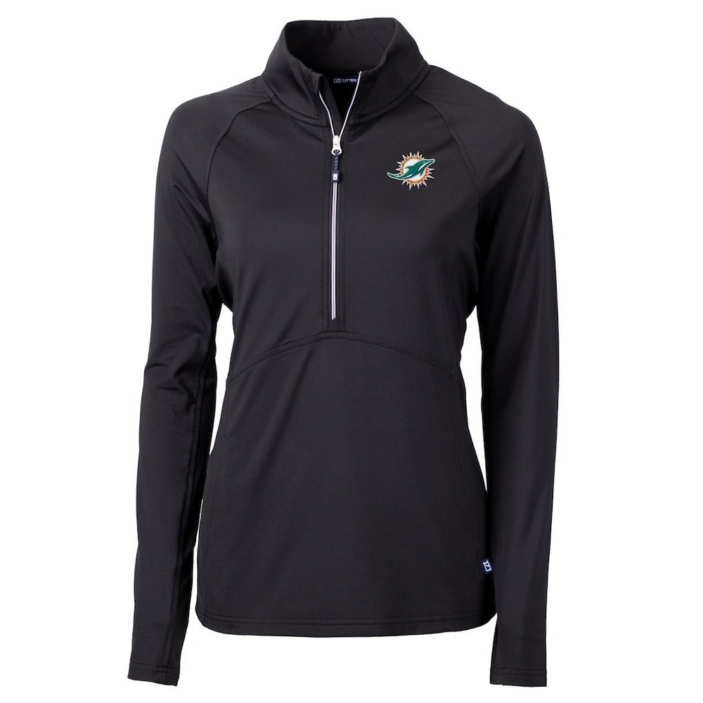 Miami Dolphins Cutter & Buck Women's DryTec Adapt Eco Knit Stretch Recycled Raglan Half-Zip Top Black | NFL