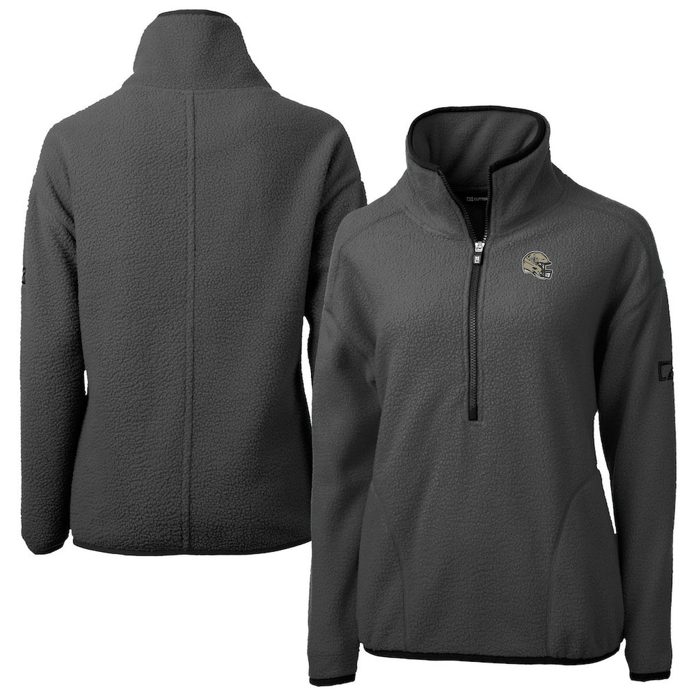 New Orleans Saints Cutter & Buck Women's Helmet Cascade Eco Sherpa Fleece Half-Zip Jacket Charcoal | NFL