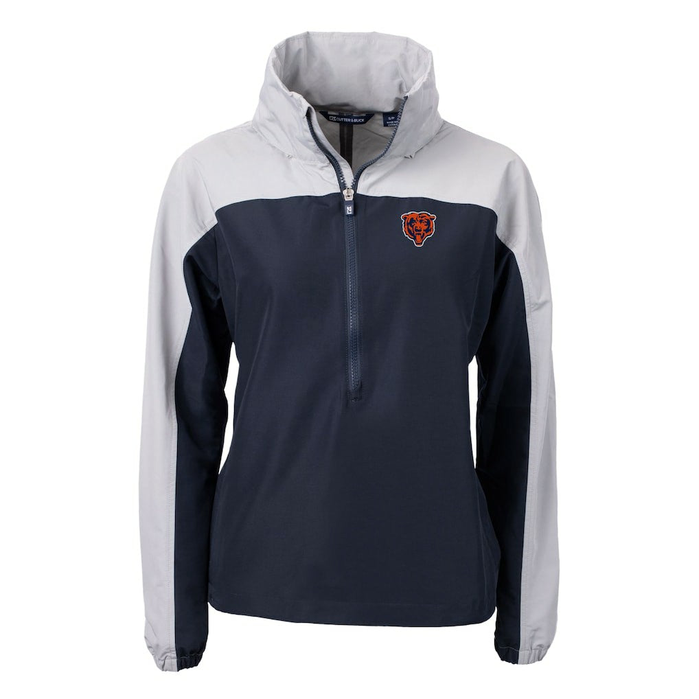 Chicago Bears Cutter & Buck Women's Charter Eco Recycled Half-Zip Hooded Anorak Jacket Navy | NFL