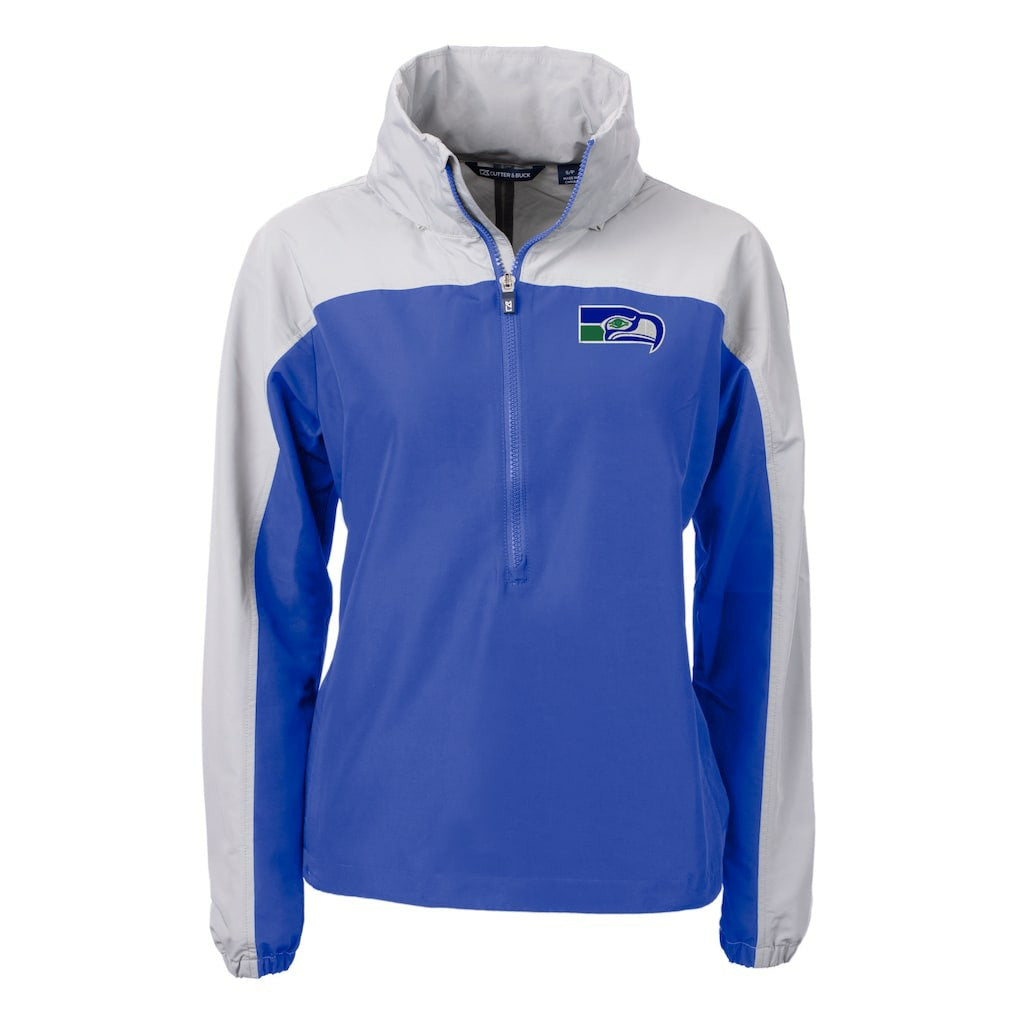 Seattle Seahawks Cutter & Buck Women's Charter Eco Recycled Half-Zip Hooded Anorak Jacket Blue | NFL