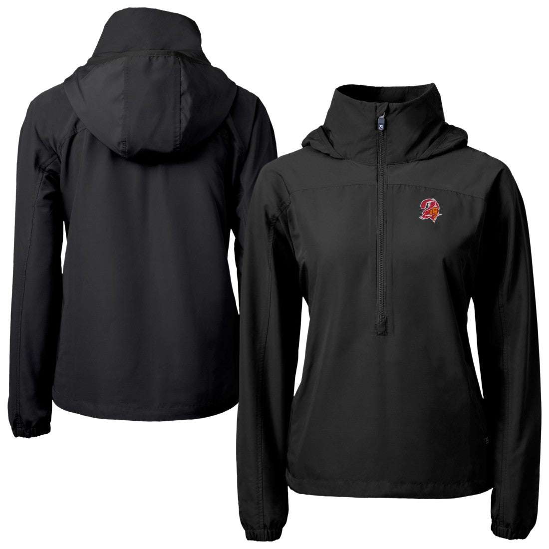 Tampa Bay Buccaneers Cutter & Buck Women's Charter Eco Recycled Half-Zip Hooded Anorak Jacket Black | NFL