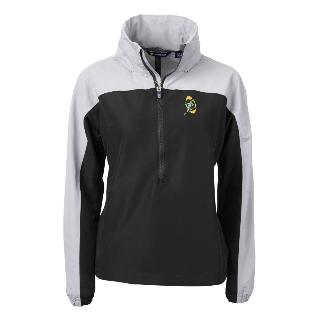 Green Bay Packers Cutter & Buck Women's Charter Eco Recycled Half-Zip Hooded Anorak Jacket Black | NFL
