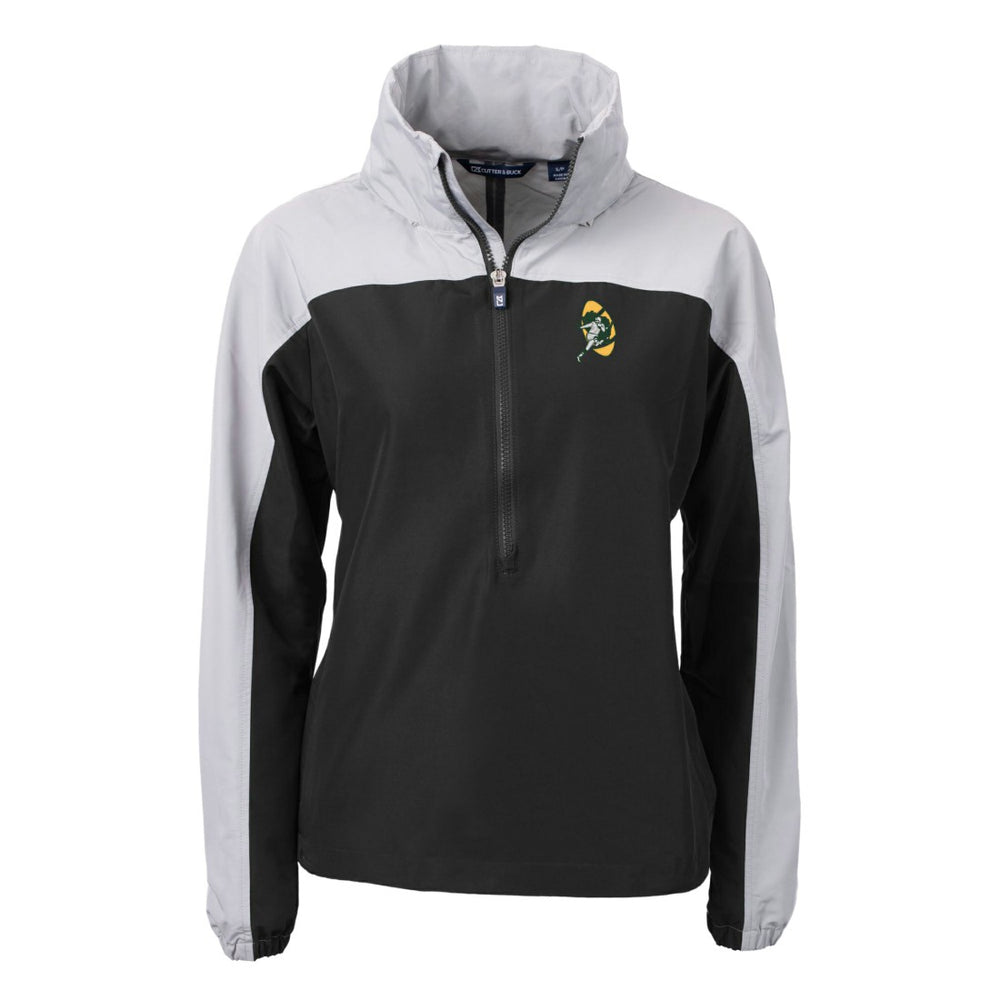 Green Bay Packers Cutter & Buck Women's Charter Eco Recycled Half-Zip Hooded Anorak Jacket Black | NFL