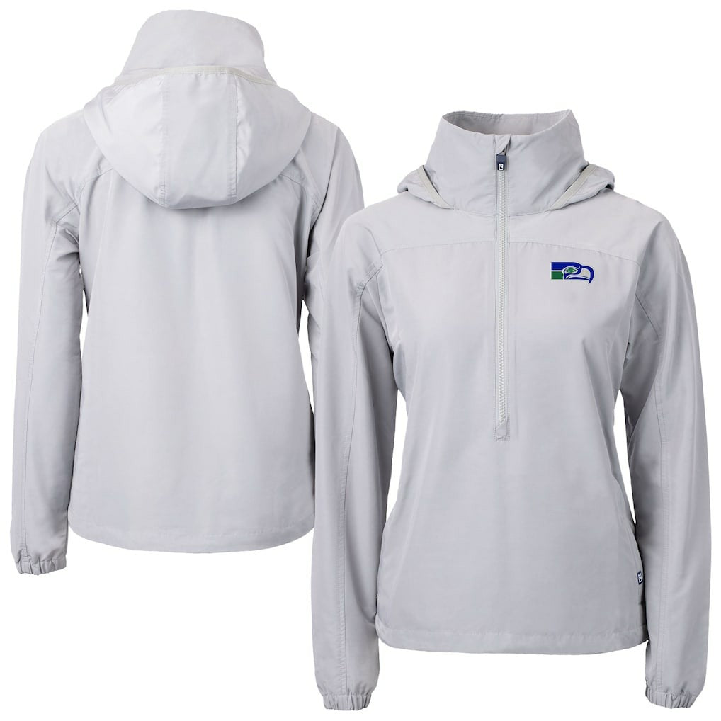 Seattle Seahawks Cutter & Buck Women's Charter Eco Recycled Half-Zip Hooded Anorak Jacket Gray | NFL