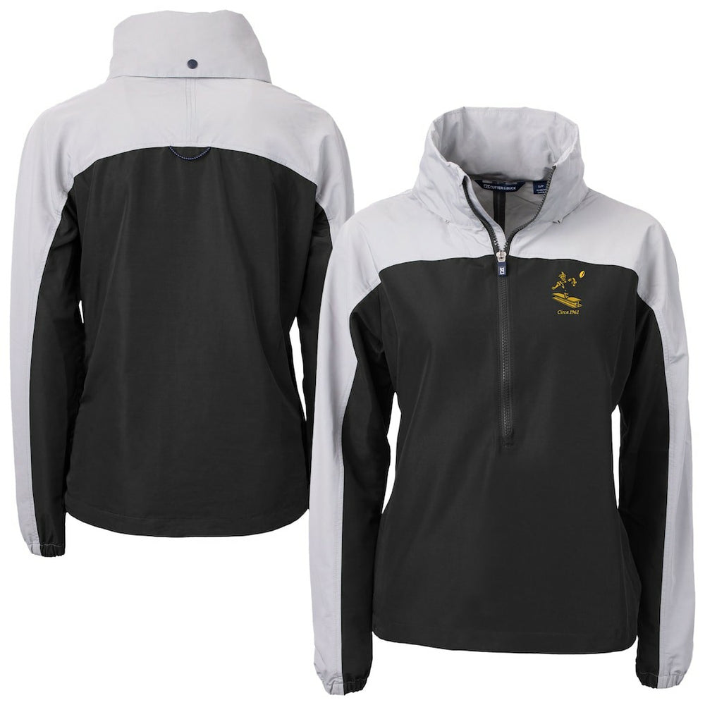 Pittsburgh Steelers Cutter & Buck Women's Charter Eco Recycled Half-Zip Hooded Anorak Jacket Black | NFL
