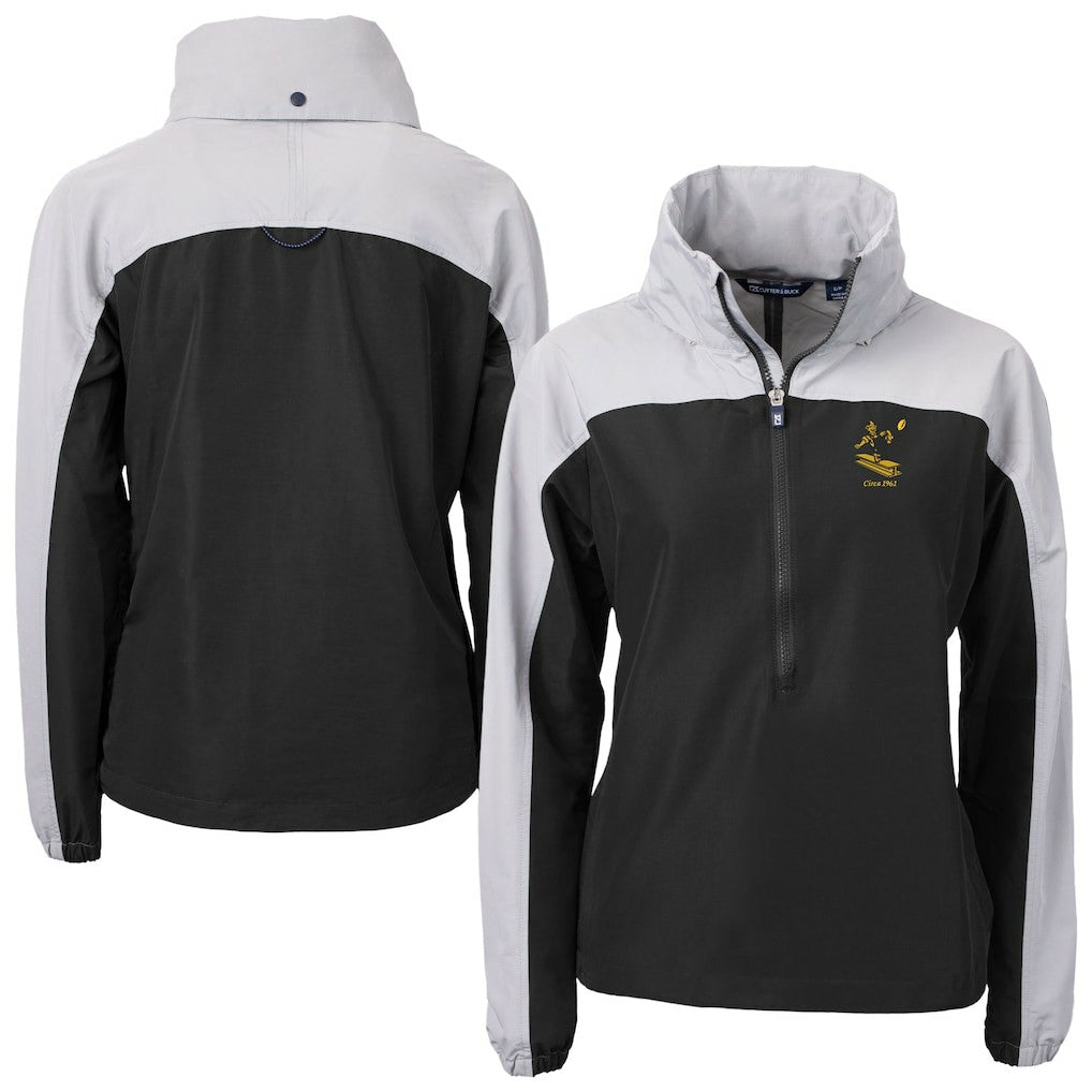 Pittsburgh Steelers Cutter & Buck Women's Charter Eco Recycled Half-Zip Hooded Anorak Jacket Black | NFL
