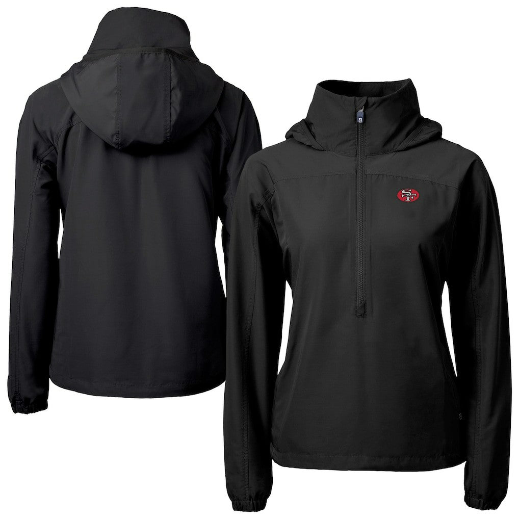 San Francisco 49ers Cutter & Buck Women's Charter Eco Recycled Half-Zip Hooded Anorak Jacket Black | NFL