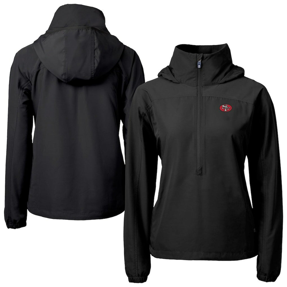 San Francisco 49ers Cutter & Buck Women's Charter Eco Recycled Half-Zip Hooded Anorak Jacket Black | NFL