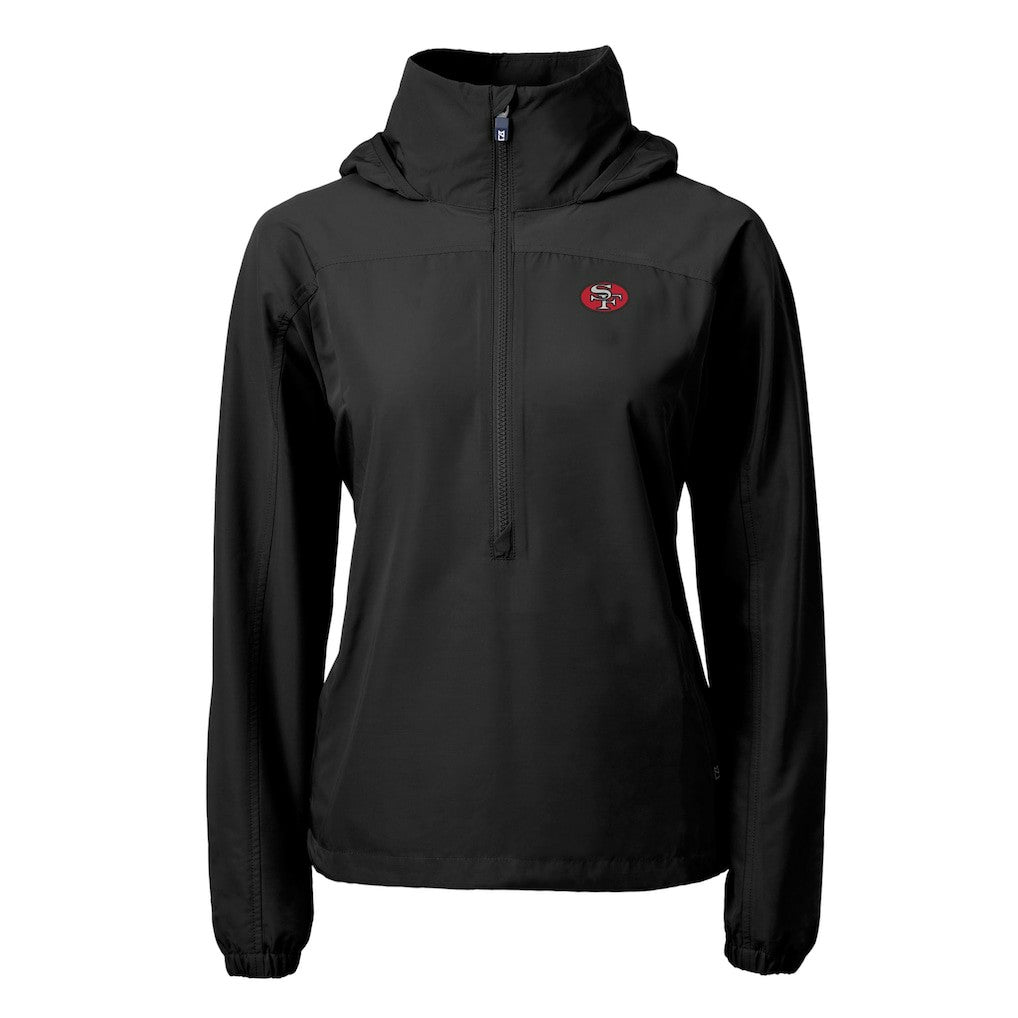 San Francisco 49ers Cutter & Buck Women's Charter Eco Recycled Half-Zip Hooded Anorak Jacket Black | NFL