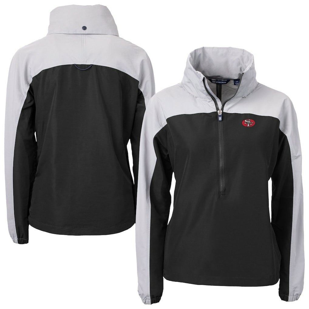 San Francisco 49ers Cutter & Buck Women's Charter Eco Recycled Half-Zip Hooded Anorak Jacket Black | NFL