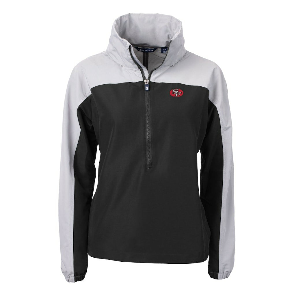 San Francisco 49ers Cutter & Buck Women's Charter Eco Recycled Half-Zip Hooded Anorak Jacket Black | NFL