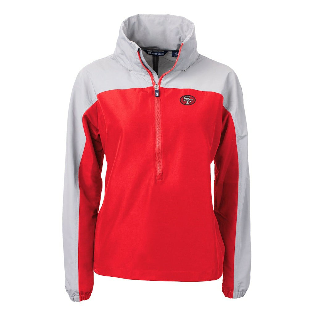 San Francisco 49ers Cutter & Buck Women's Charter Eco Recycled Half-Zip Hooded Anorak Jacket Red | NFL