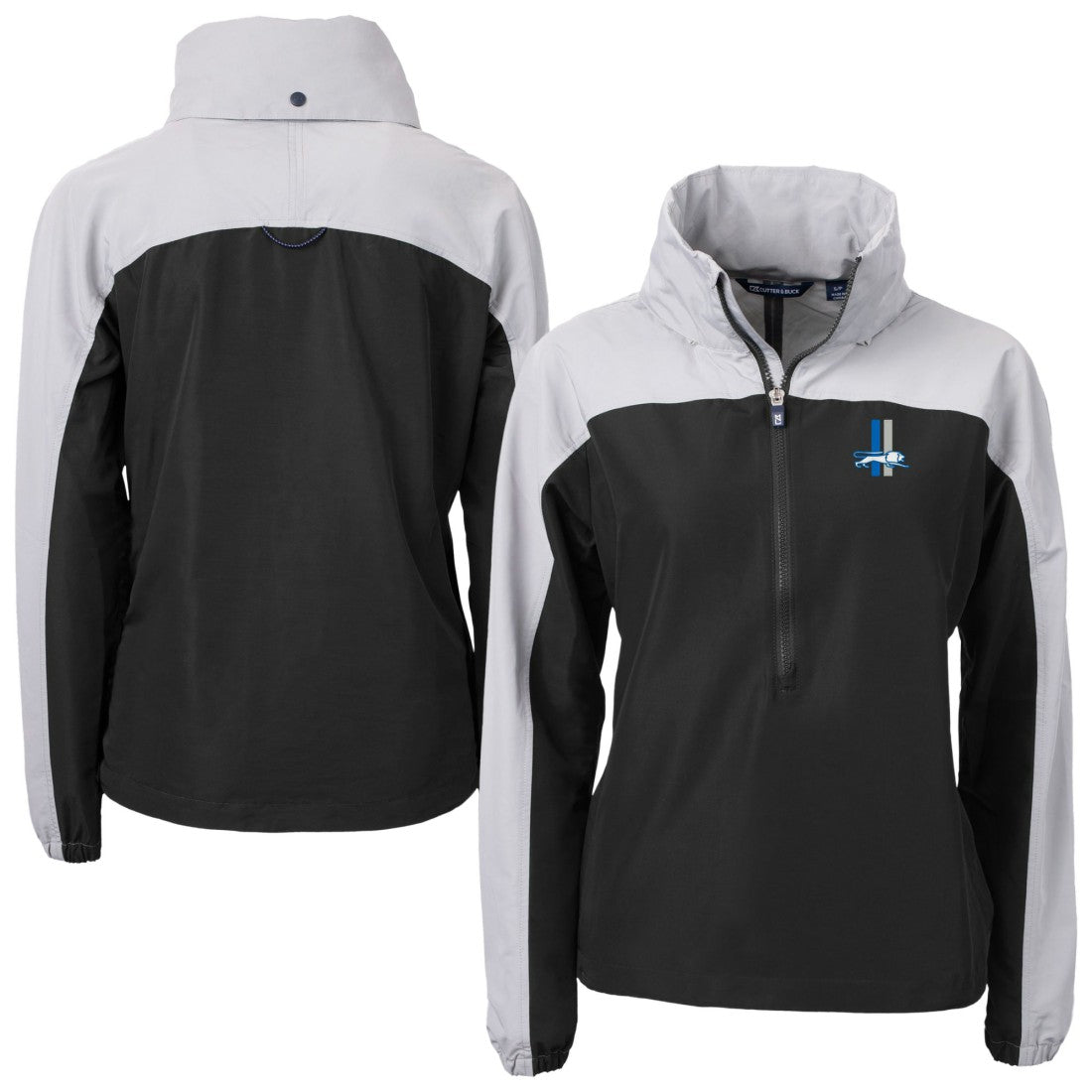 Detroit Lions Cutter & Buck Women's Charter Eco Recycled Half-Zip Hooded Anorak Jacket Black | NFL
