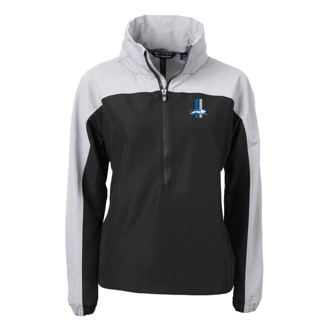 Detroit Lions Cutter & Buck Women's Charter Eco Recycled Half-Zip Hooded Anorak Jacket Black | NFL