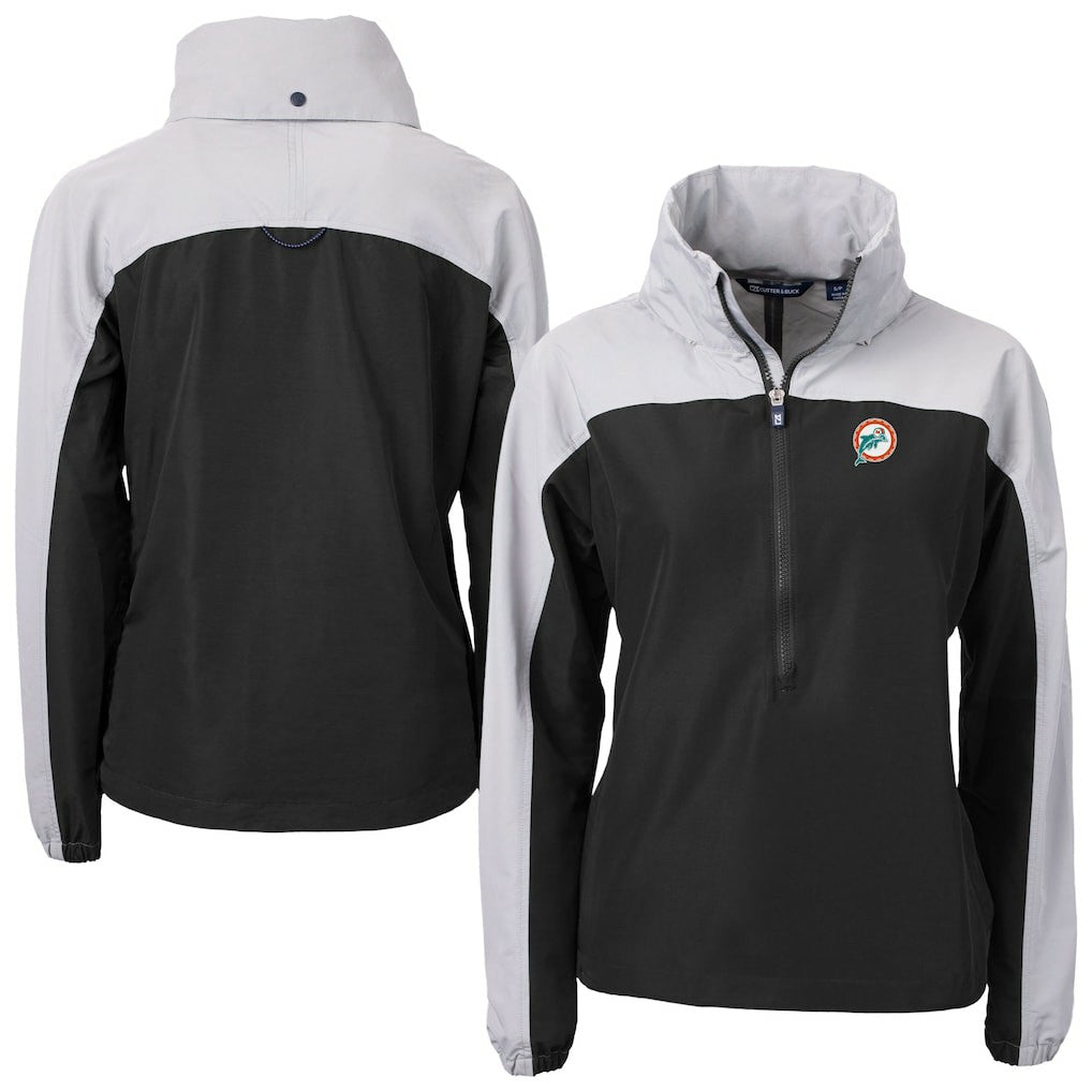 Miami Dolphins Cutter & Buck Women's Charter Eco Recycled Half-Zip Hooded Anorak Jacket Black | NFL