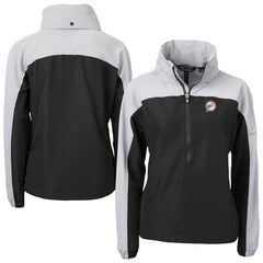 Miami Dolphins Cutter & Buck Women's Charter Eco Recycled Half-Zip Hooded Anorak Jacket Black | NFL