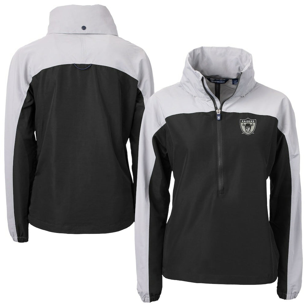 Las Vegas Raiders Cutter & Buck Women's Charter Eco Recycled Half-Zip Hooded Anorak Jacket Black | NFL