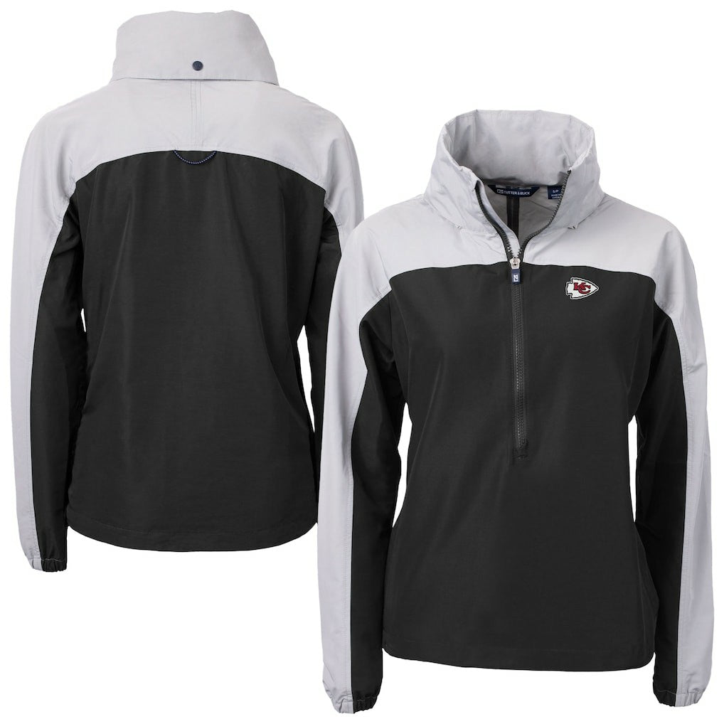 Kansas City Chiefs Cutter & Buck Women's Charter Eco Recycled Half-Zip Hooded Anorak Jacket Black | NFL