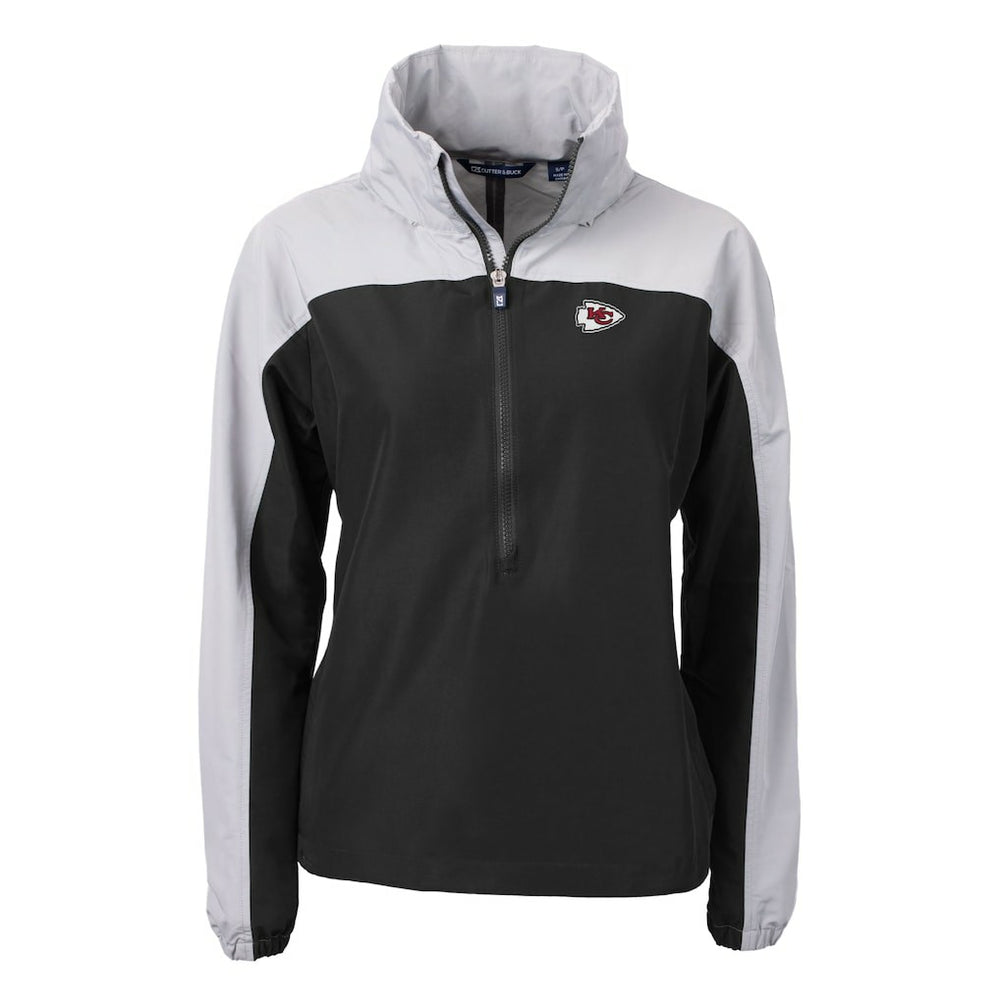 Kansas City Chiefs Cutter & Buck Women's Charter Eco Recycled Half-Zip Hooded Anorak Jacket Black | NFL