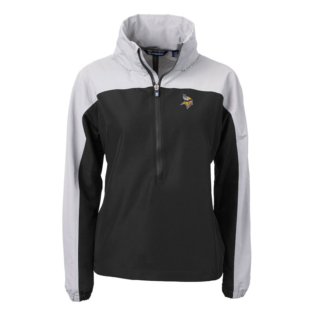 Minnesota Vikings Cutter & Buck Women's Charter Eco Recycled Half-Zip Hooded Anorak Jacket Black | NFL