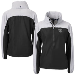 Las Vegas Raiders Cutter & Buck Women's Charter Eco Recycled Half-Zip Hooded Anorak Jacket Black | NFL