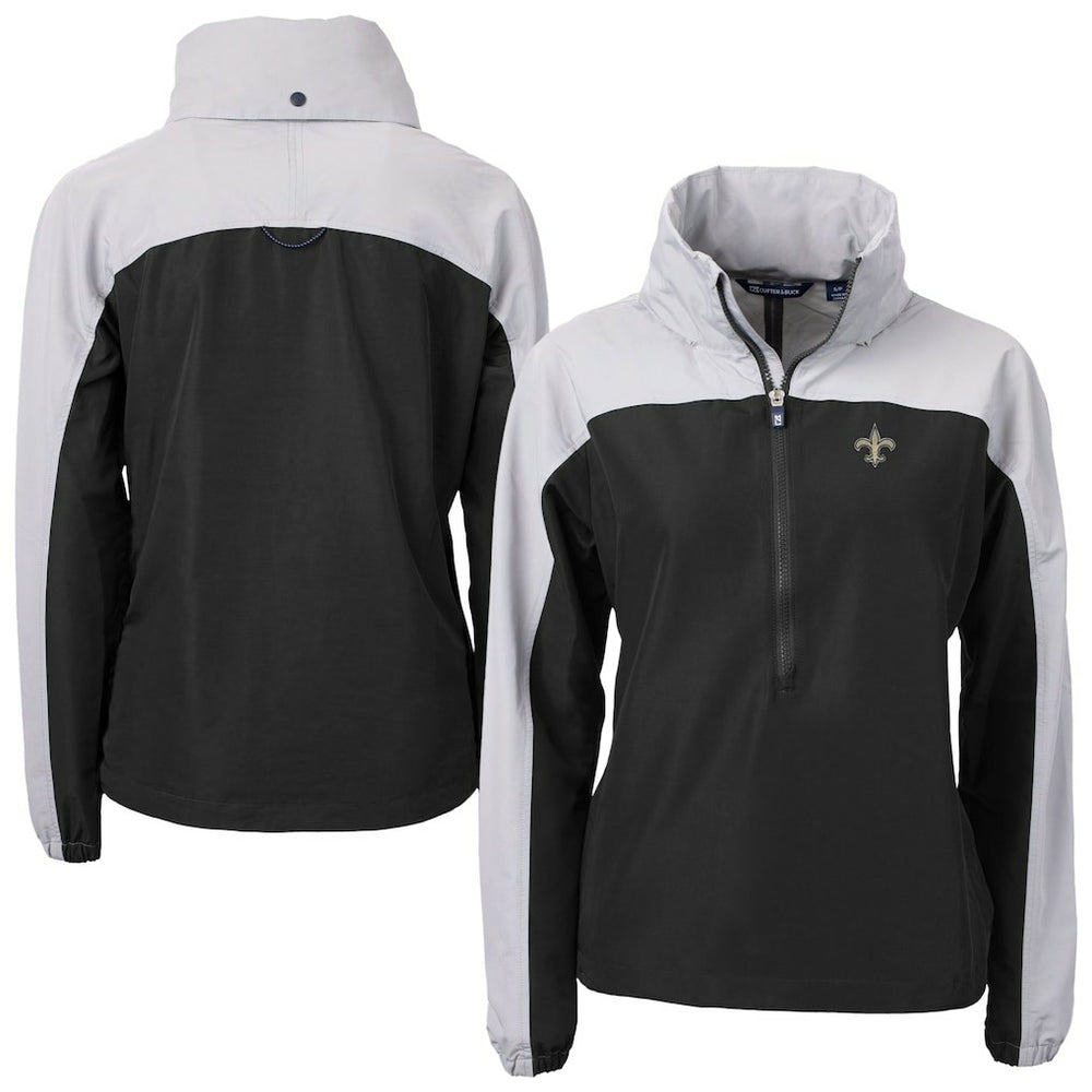 New Orleans Saints Cutter & Buck Women's Charter Eco Recycled Half-Zip Hooded Anorak Jacket Black | NFL