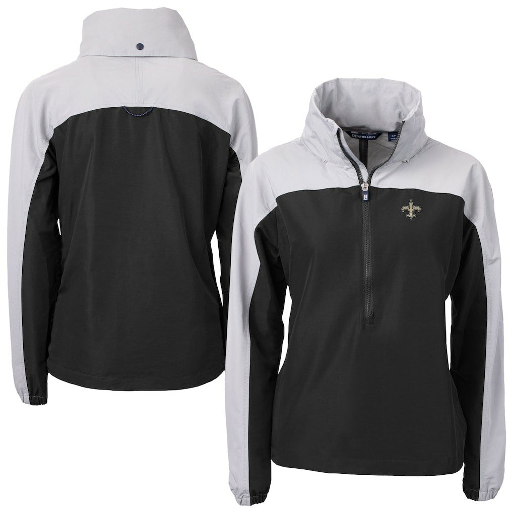 New Orleans Saints Cutter & Buck Women's Charter Eco Recycled Half-Zip Hooded Anorak Jacket Black | NFL