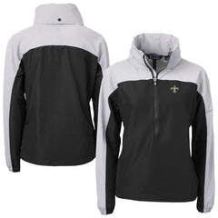 New Orleans Saints Cutter & Buck Women's Charter Eco Recycled Half-Zip Hooded Anorak Jacket Black | NFL