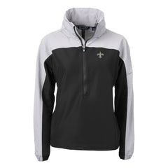 New Orleans Saints Cutter & Buck Women's Charter Eco Recycled Half-Zip Hooded Anorak Jacket Black | NFL