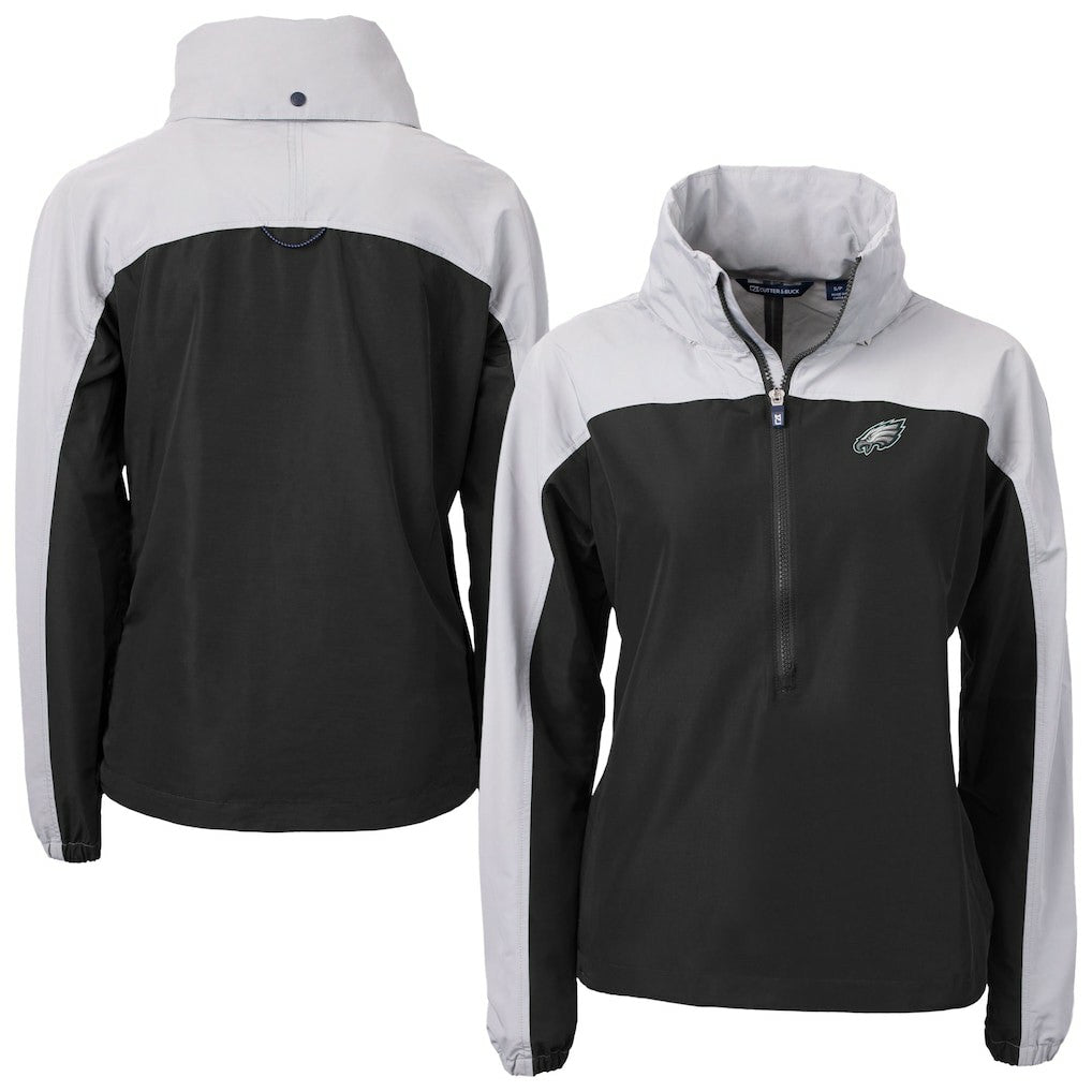 Philadelphia Eagles Cutter & Buck Women's Charter Eco Recycled Half-Zip Hooded Anorak Jacket Black | NFL