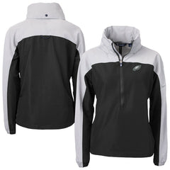 Philadelphia Eagles Cutter & Buck Women's Charter Eco Recycled Half-Zip Hooded Anorak Jacket Black | NFL