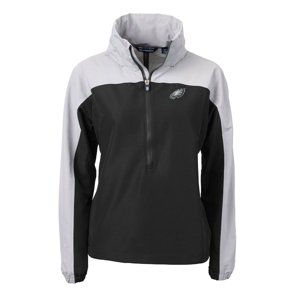 Philadelphia Eagles Cutter & Buck Women's Charter Eco Recycled Half-Zip Hooded Anorak Jacket Black | NFL
