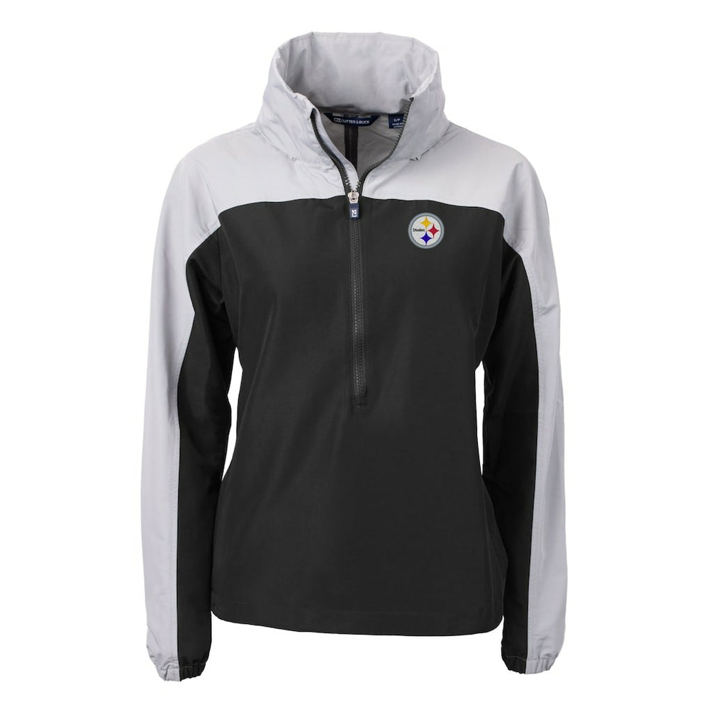Pittsburgh Steelers Cutter & Buck Women's Charter Eco Recycled Half-Zip Hooded Anorak Jacket Black | NFL