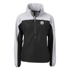 Pittsburgh Steelers Cutter & Buck Women's Charter Eco Recycled Half-Zip Hooded Anorak Jacket Black | NFL