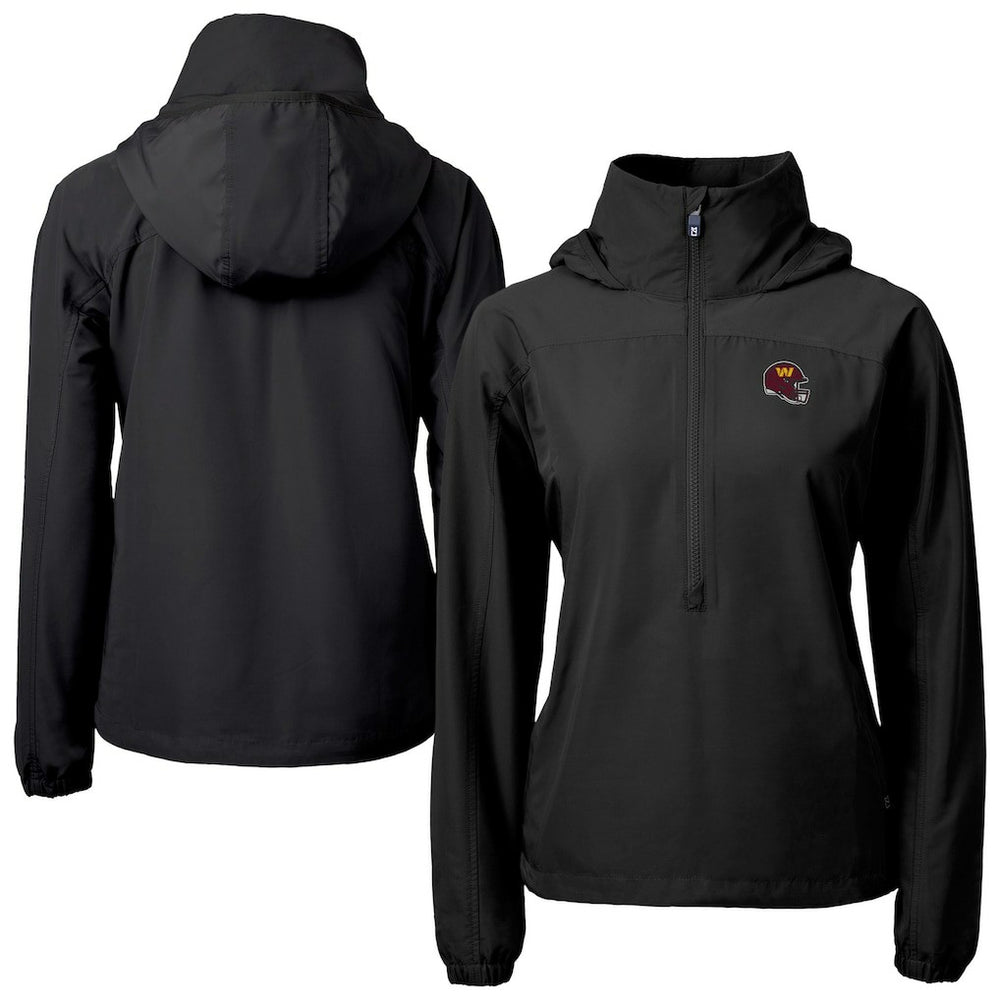 Washington Commanders Cutter & Buck Women's Charter Eco Recycled Half-Zip Hooded Anorak Jacket Black | NFL