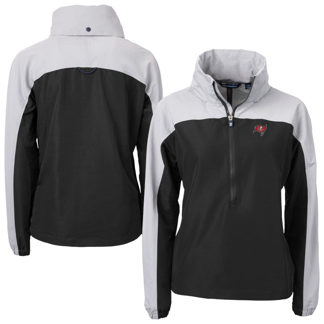 Tampa Bay Buccaneers Cutter & Buck Women's Charter Eco Recycled Half-Zip Hooded Anorak Jacket Black | NFL