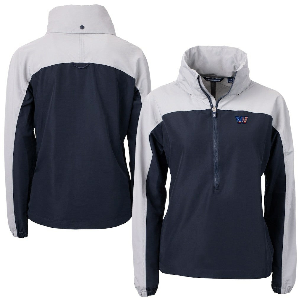 Washington Commanders Cutter & Buck Women's Charter Eco Recycled Half-Zip Hooded Anorak Jacket Navy | NFL