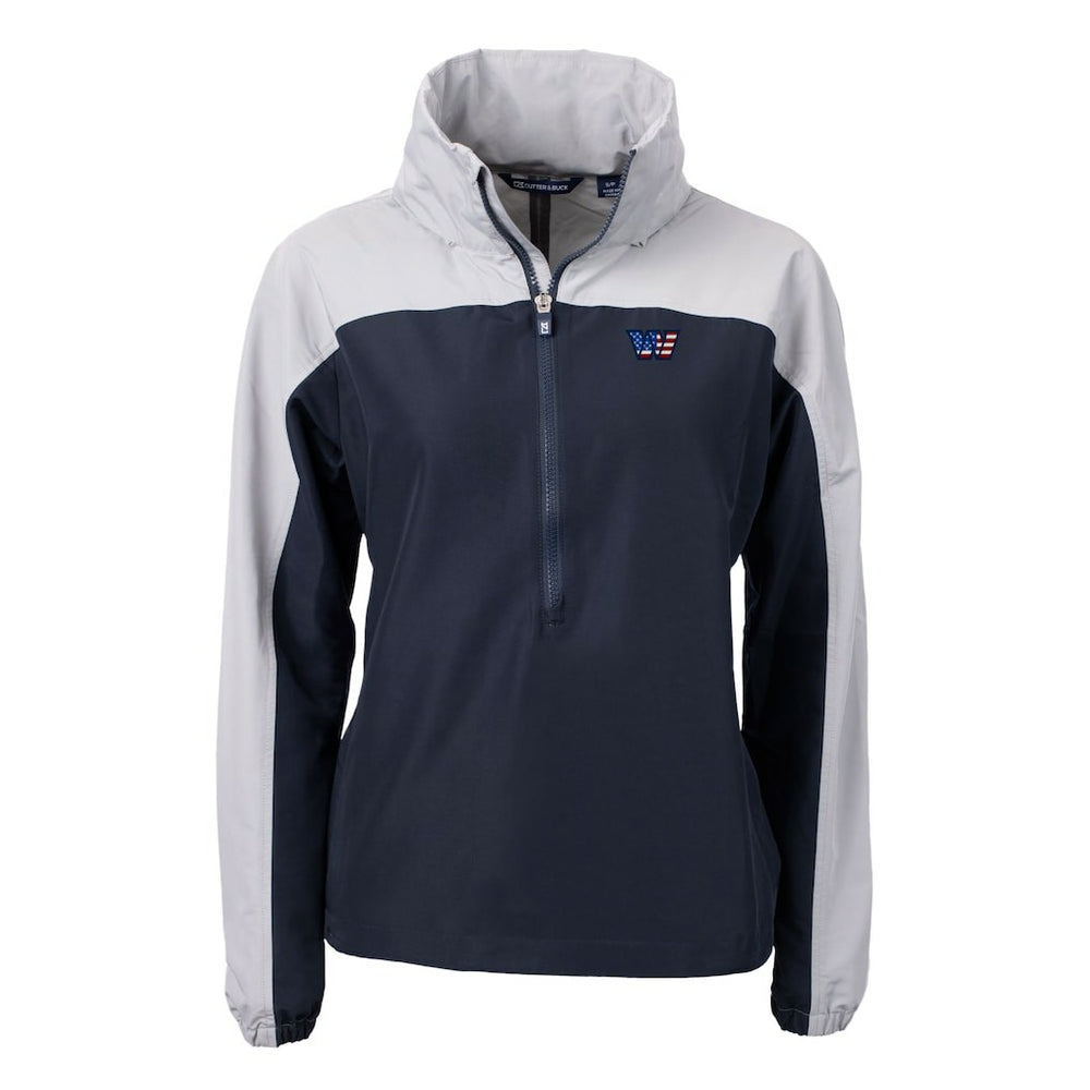 Washington Commanders Cutter & Buck Women's Charter Eco Recycled Half-Zip Hooded Anorak Jacket Navy | NFL