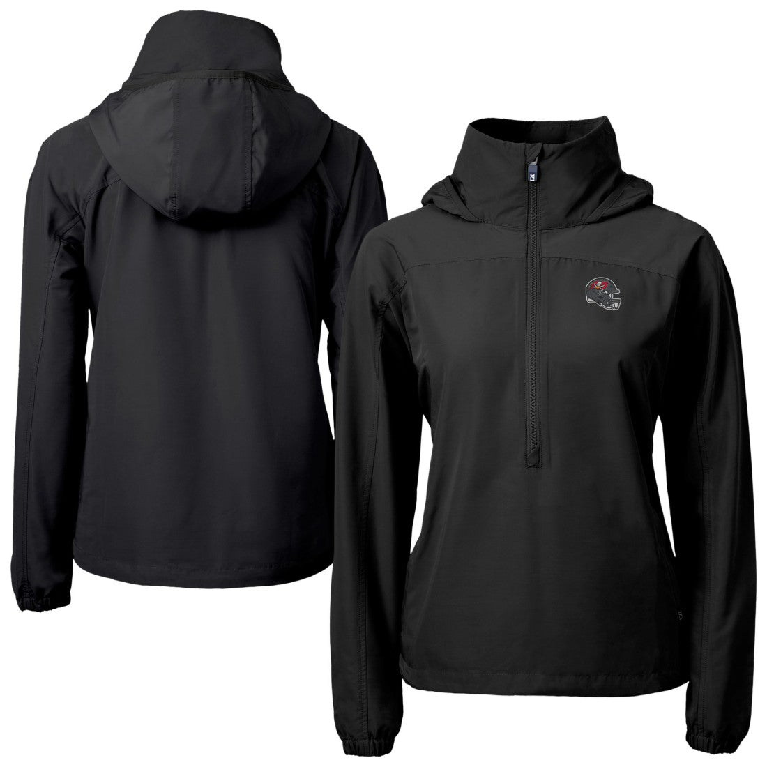 Tampa Bay Buccaneers Cutter & Buck Women's Charter Eco Recycled Half-Zip Hooded Anorak Jacket Black | NFL