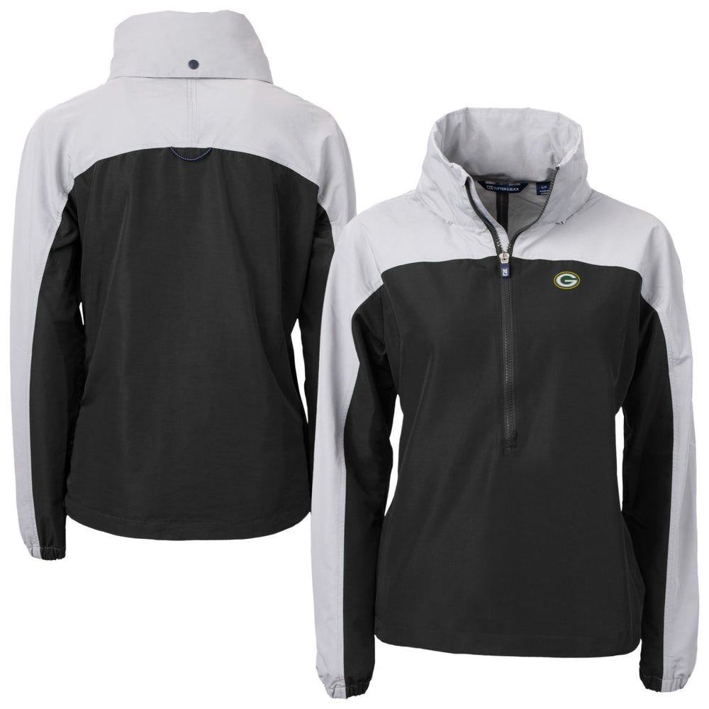 Green Bay Packers Cutter & Buck Women's Charter Eco Recycled Half-Zip Hooded Anorak Jacket Black | NFL