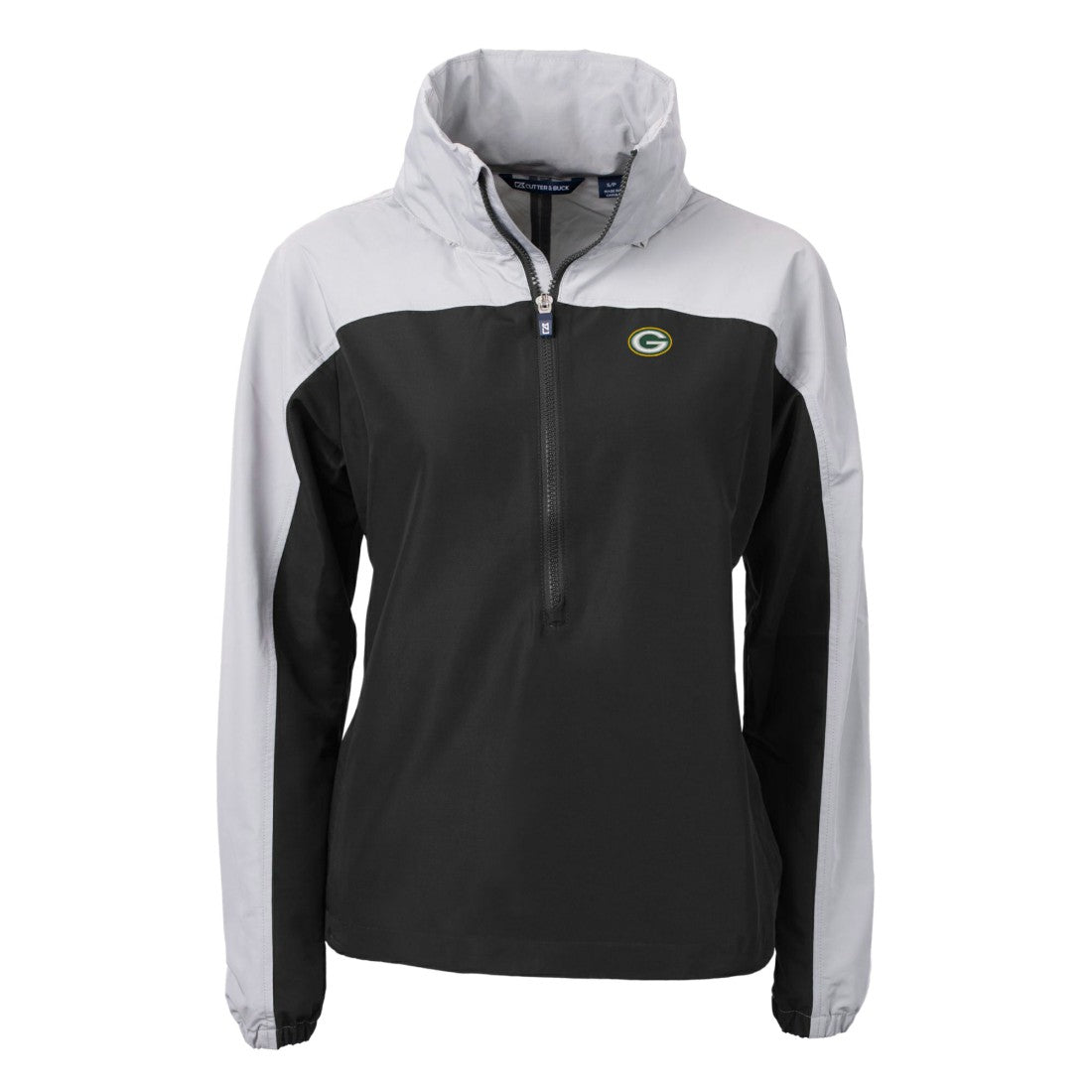 Green Bay Packers Cutter & Buck Women's Charter Eco Recycled Half-Zip Hooded Anorak Jacket Black | NFL