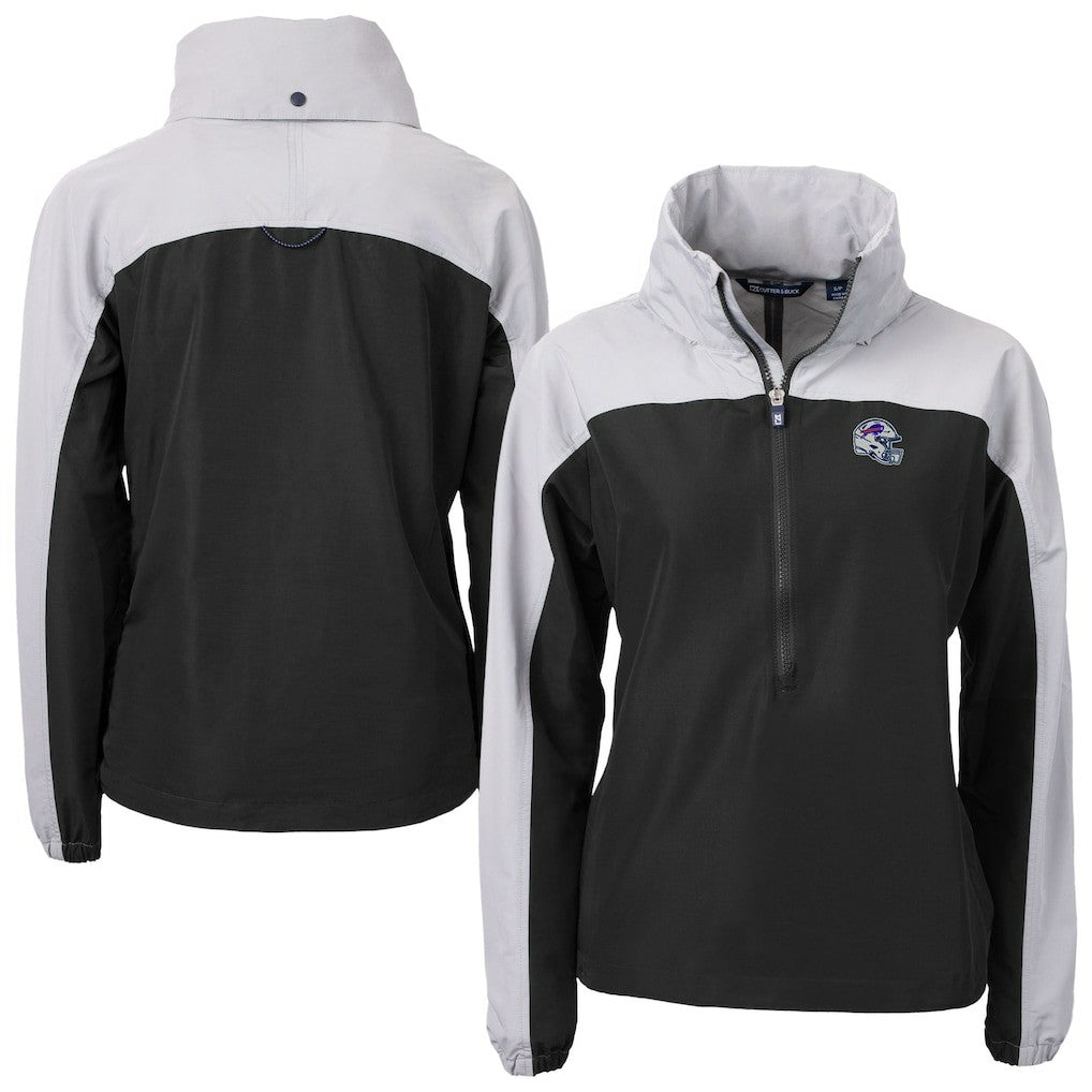 Buffalo Bills Cutter & Buck Women's Charter Eco Recycled Half-Zip Hooded Anorak Jacket Black | NFL