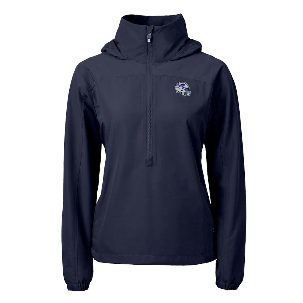Buffalo Bills Cutter & Buck Women's Charter Eco Recycled Half-Zip Hooded Anorak Jacket Navy | NFL