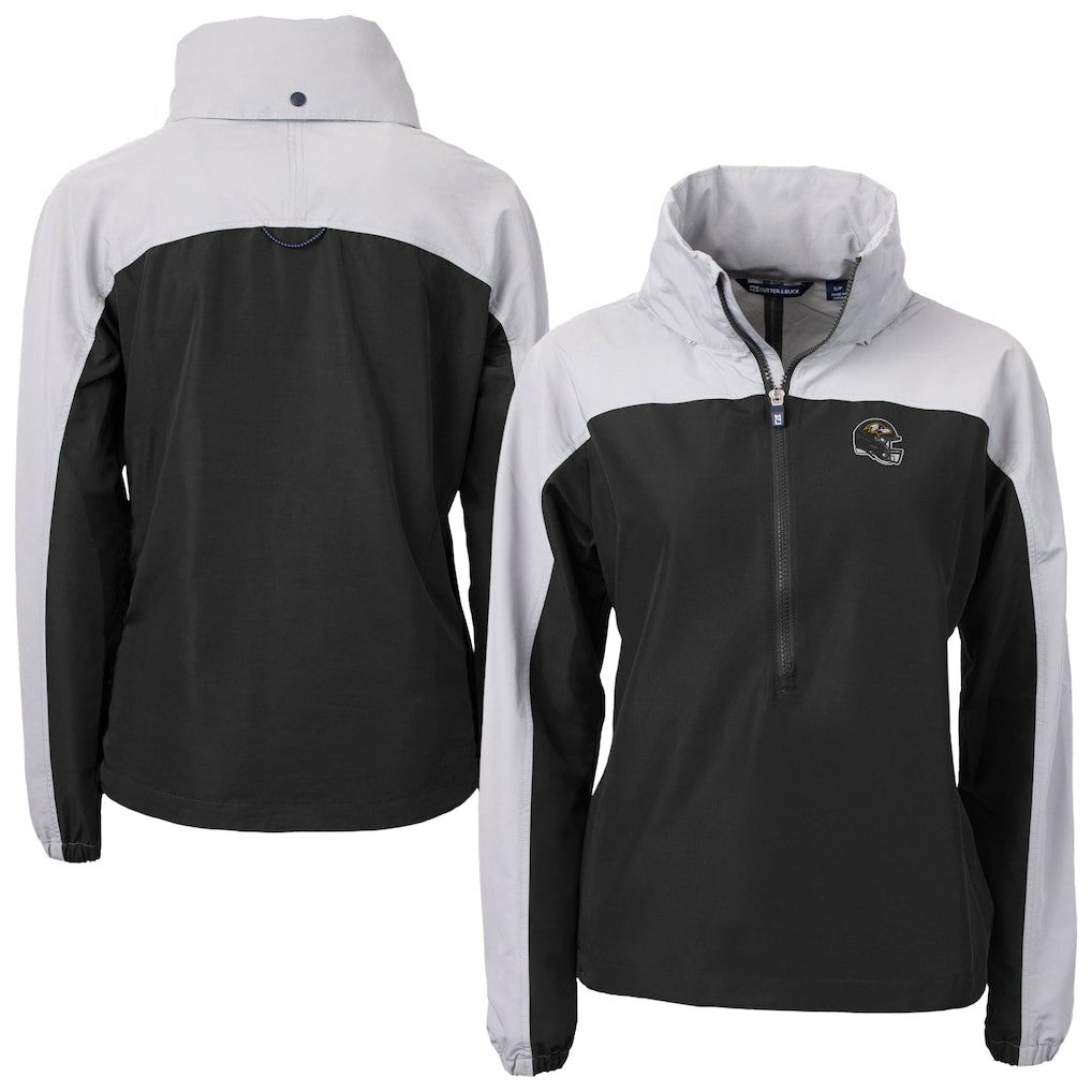 Baltimore Ravens Cutter & Buck Women's Charter Eco Recycled Half-Zip Hooded Anorak Jacket Black | NFL