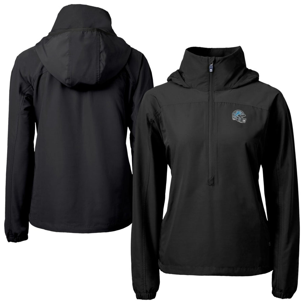 Detroit Lions Cutter & Buck Women's Charter Eco Recycled Half-Zip Hooded Anorak Jacket Black | NFL