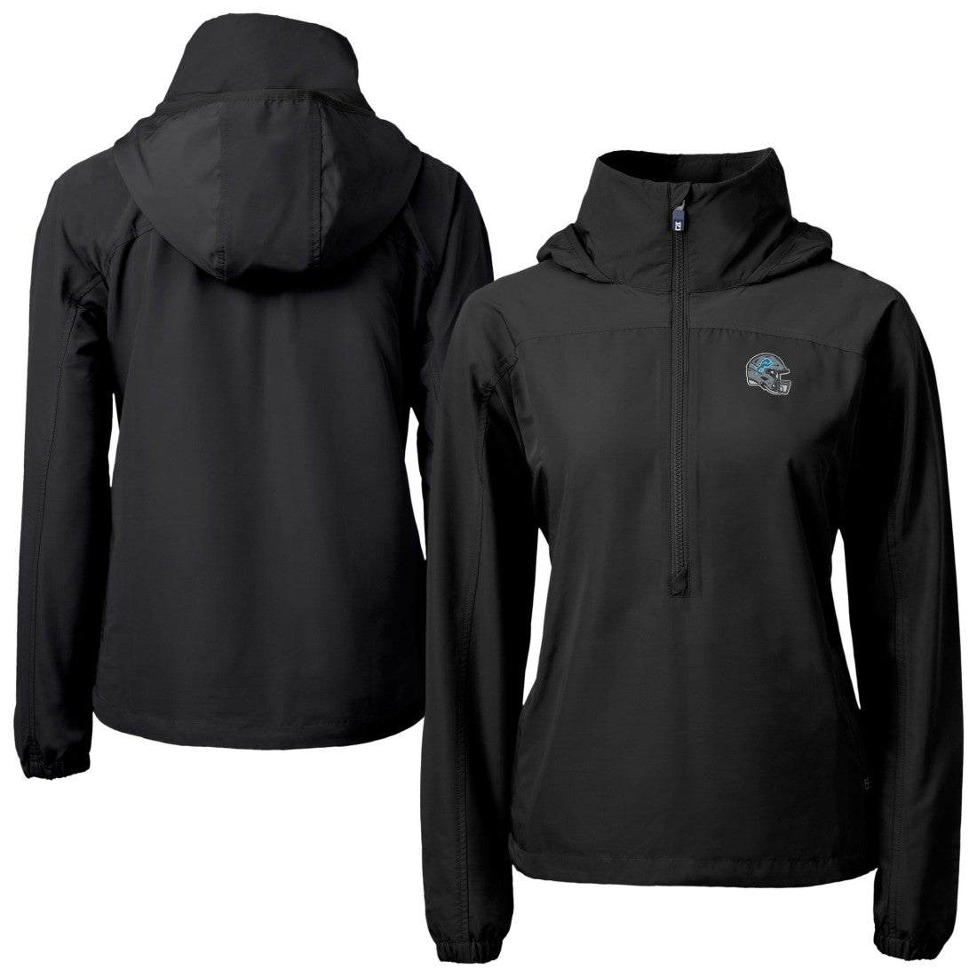 Detroit Lions Cutter & Buck Women's Charter Eco Recycled Half-Zip Hooded Anorak Jacket Black | NFL